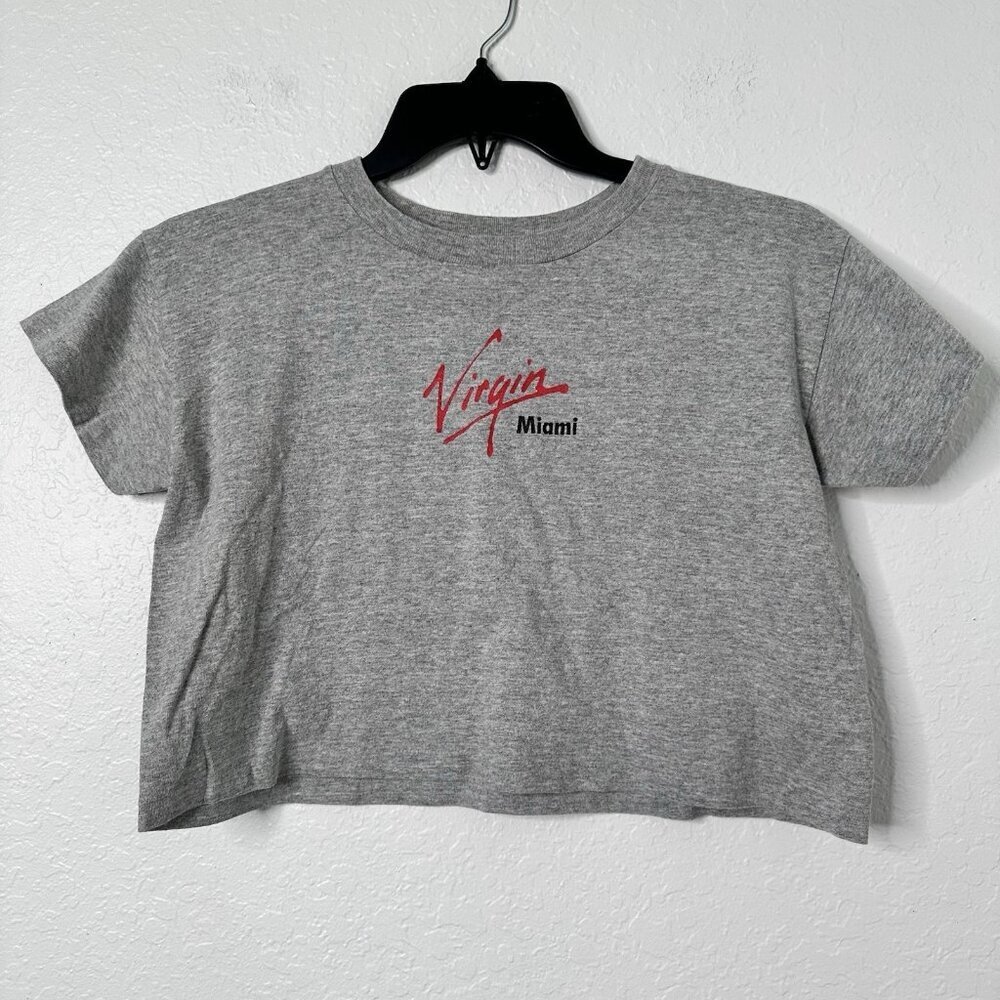 Virgin Miami Women's Cropped Tee Top Gray Size Large see it, heard‎ it, wear it
